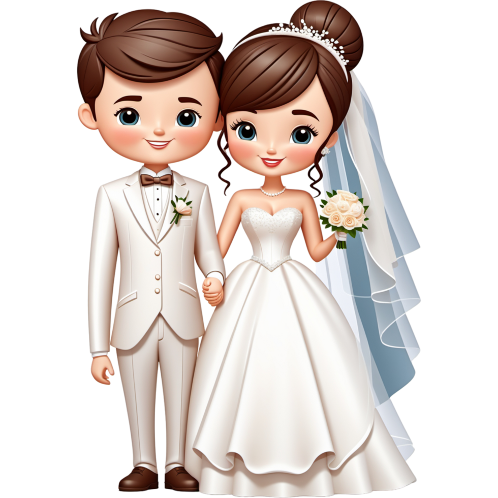 mignonne la mariée et jeune marié couple dessin animé. ai génératif png