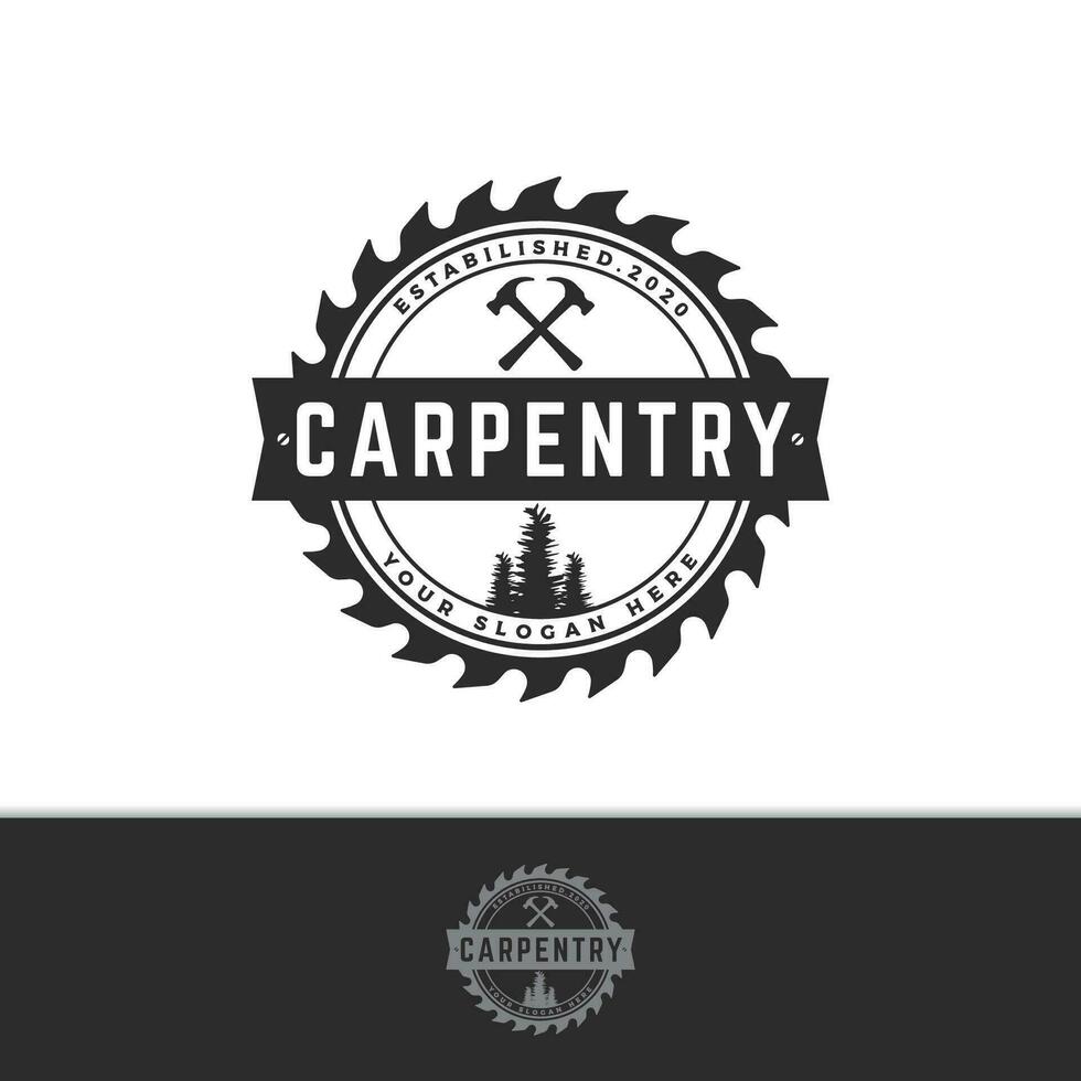 Wood template saw premium logo design with vintage carpentry tools.Logo for business, carpentry, lumberjack, label, badge. vector