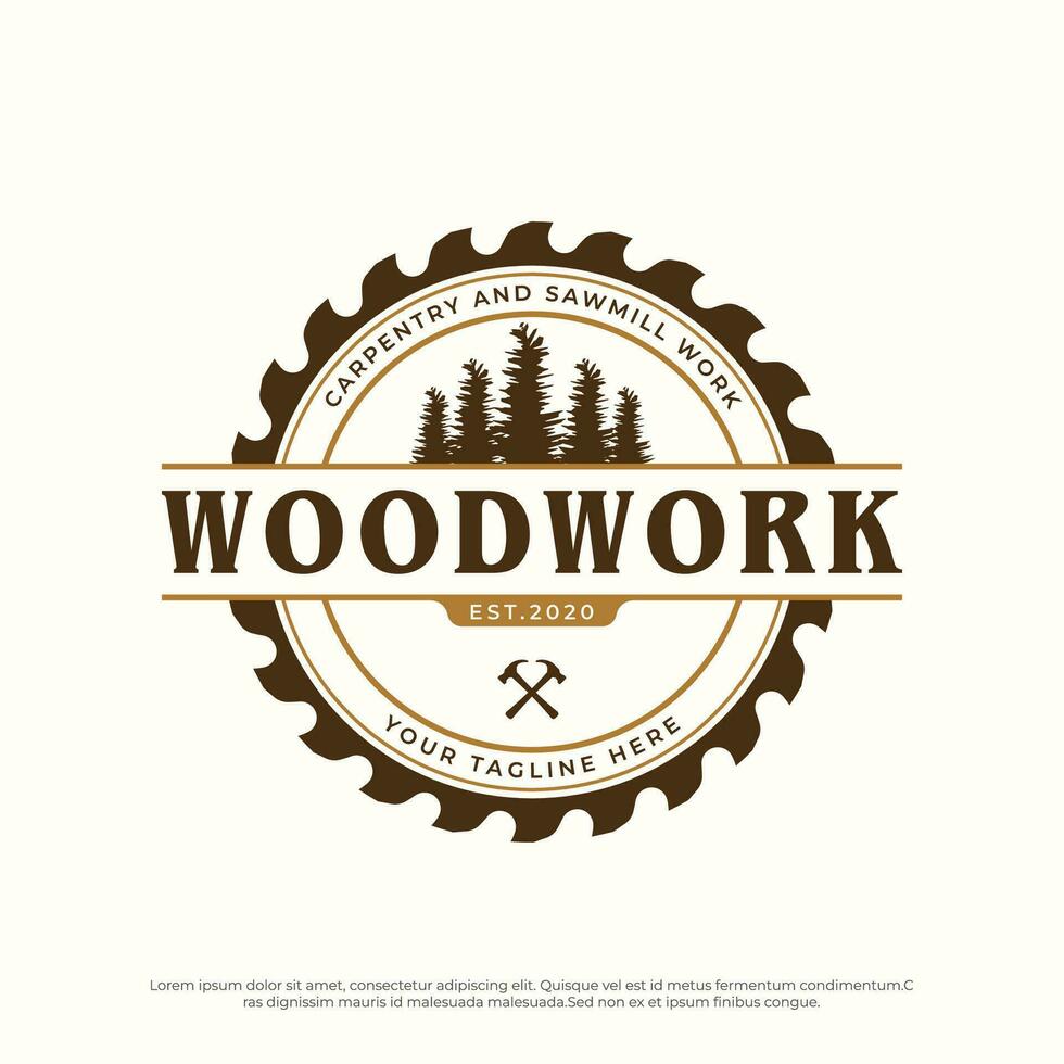 Wood template saw premium logo design with vintage carpentry tools.Logo for business, carpentry, lumberjack, label, badge. vector