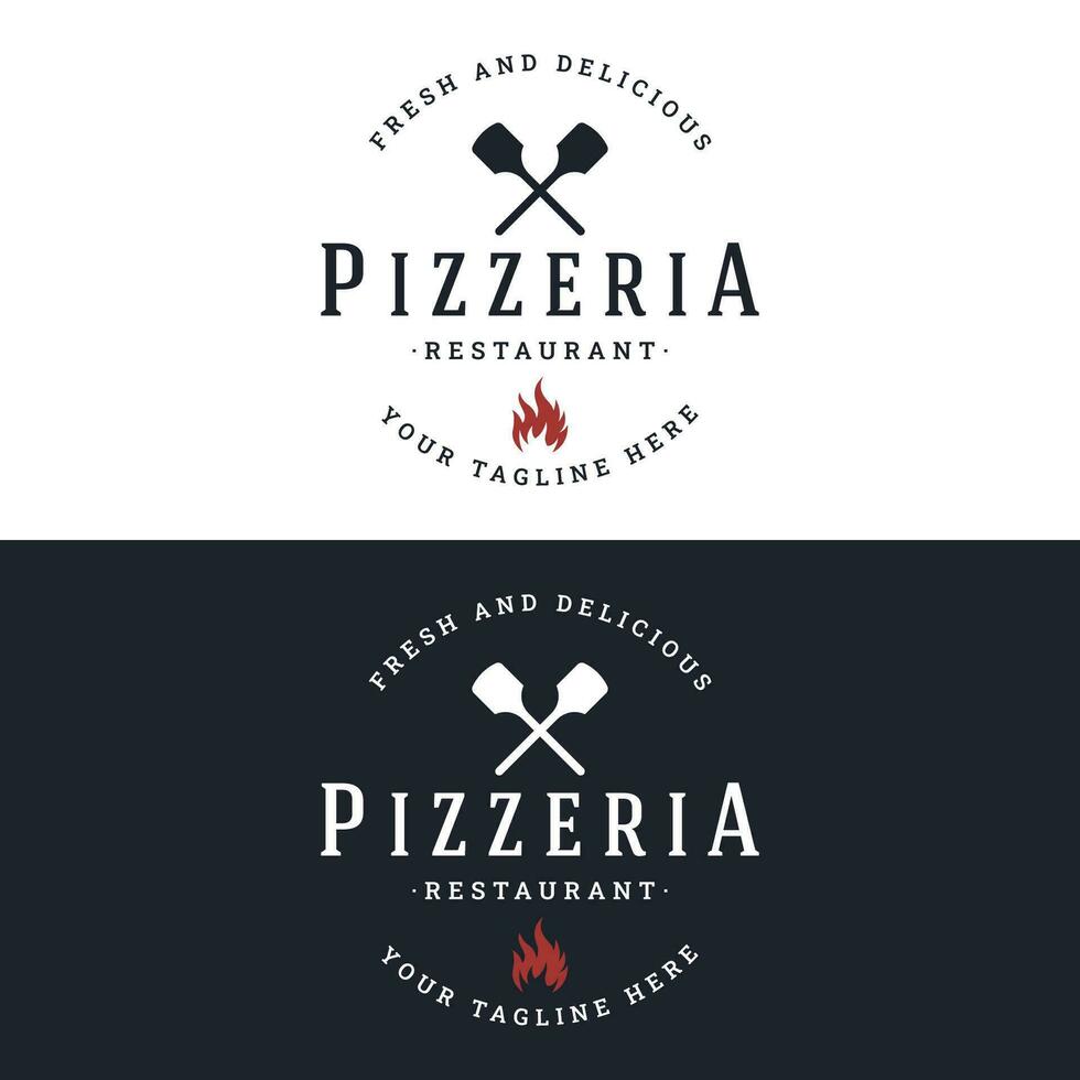 retro Clásico Pizza o pizzería logo modelo diseño con cruzado palas.logo para negocio, restaurante, etiqueta y insignia. vector