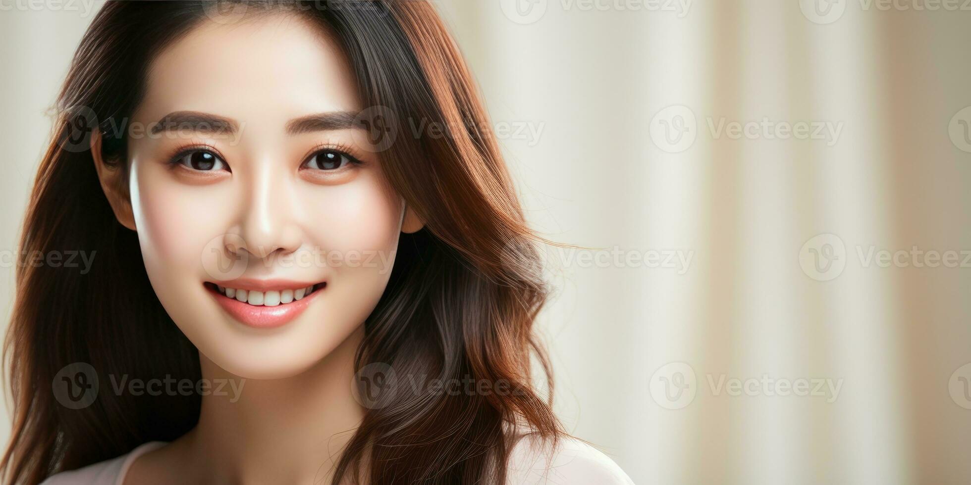 Asian 3040 years old woman with smooth healthy face skin. skincare