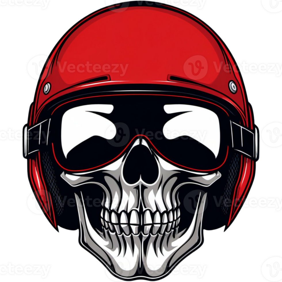 Biker skull with red helmet moto shirt design. AI Generative png