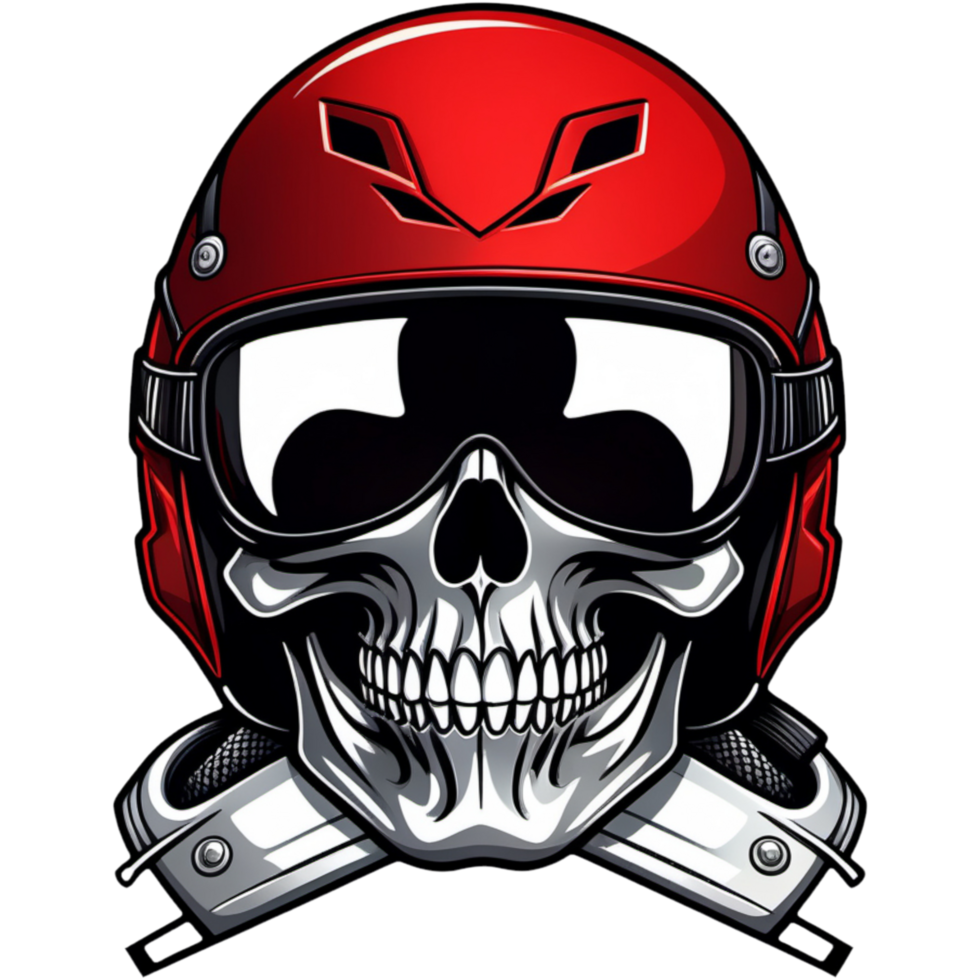 Biker skull with red helmet moto shirt design. AI Generative png