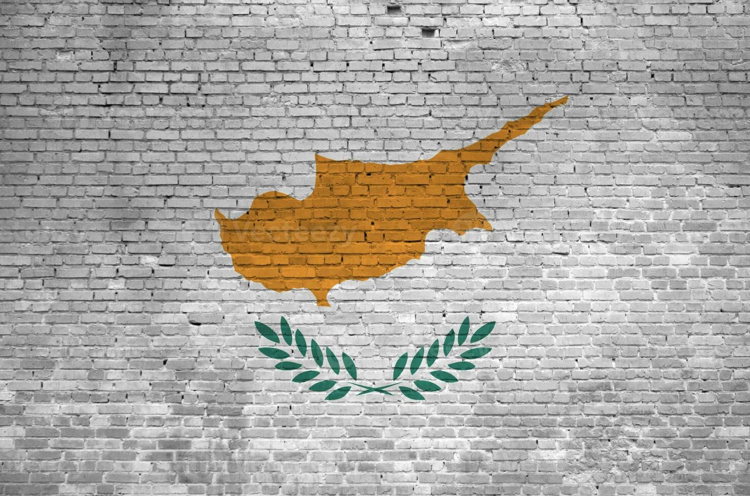 Cyprus flag depicted in paint colors on old brick wall. Textured banner on big brick wall masonry background photo