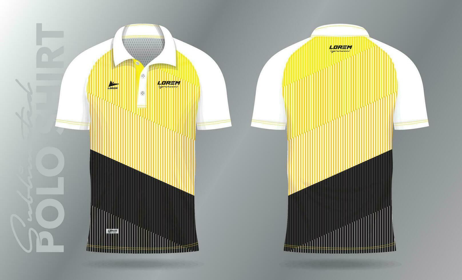 yellow and black sublimation Polo Shirt mockup template design for sport uniform in front view and back view vector