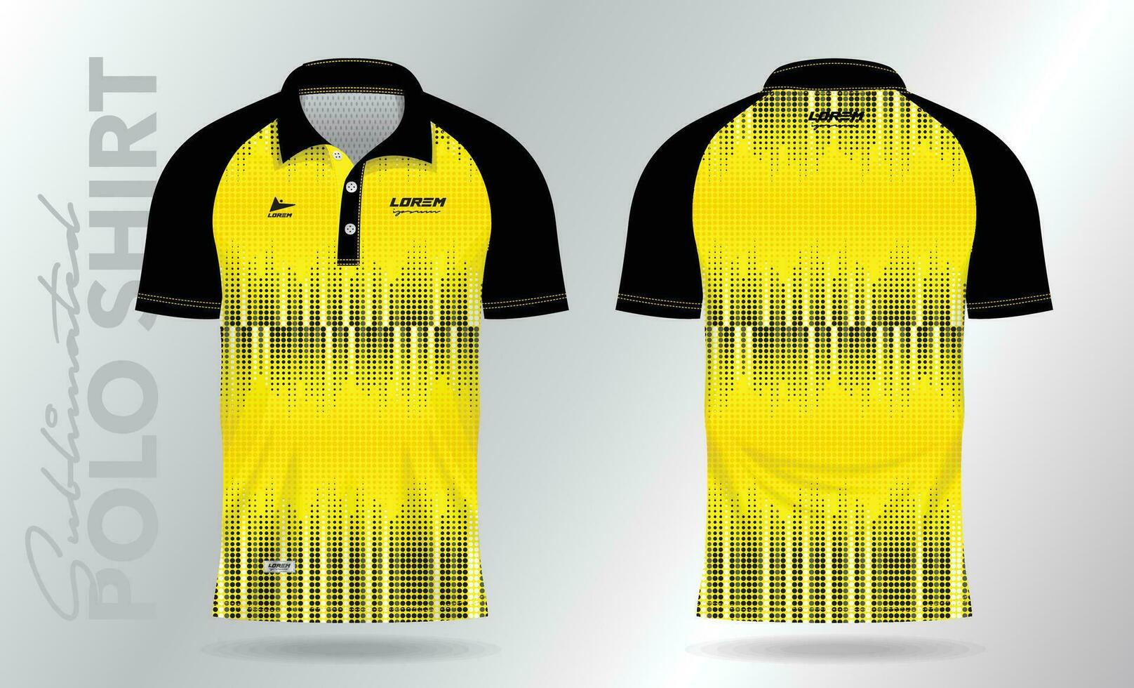 yellow and black sublimation Polo Shirt mockup template design for sport uniform in front view and back view vector