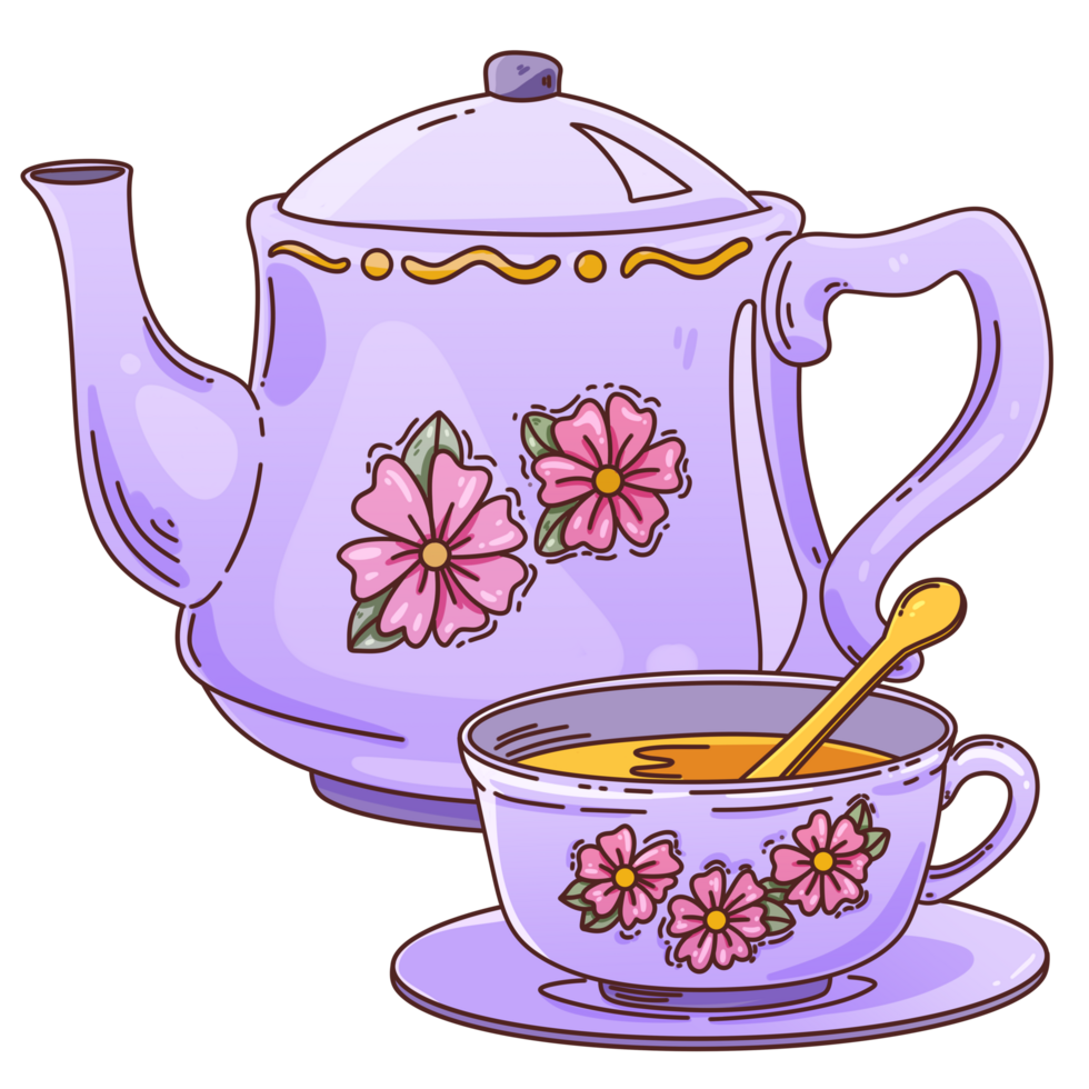 Tea Set Flowers Clipart 33552173 PNG