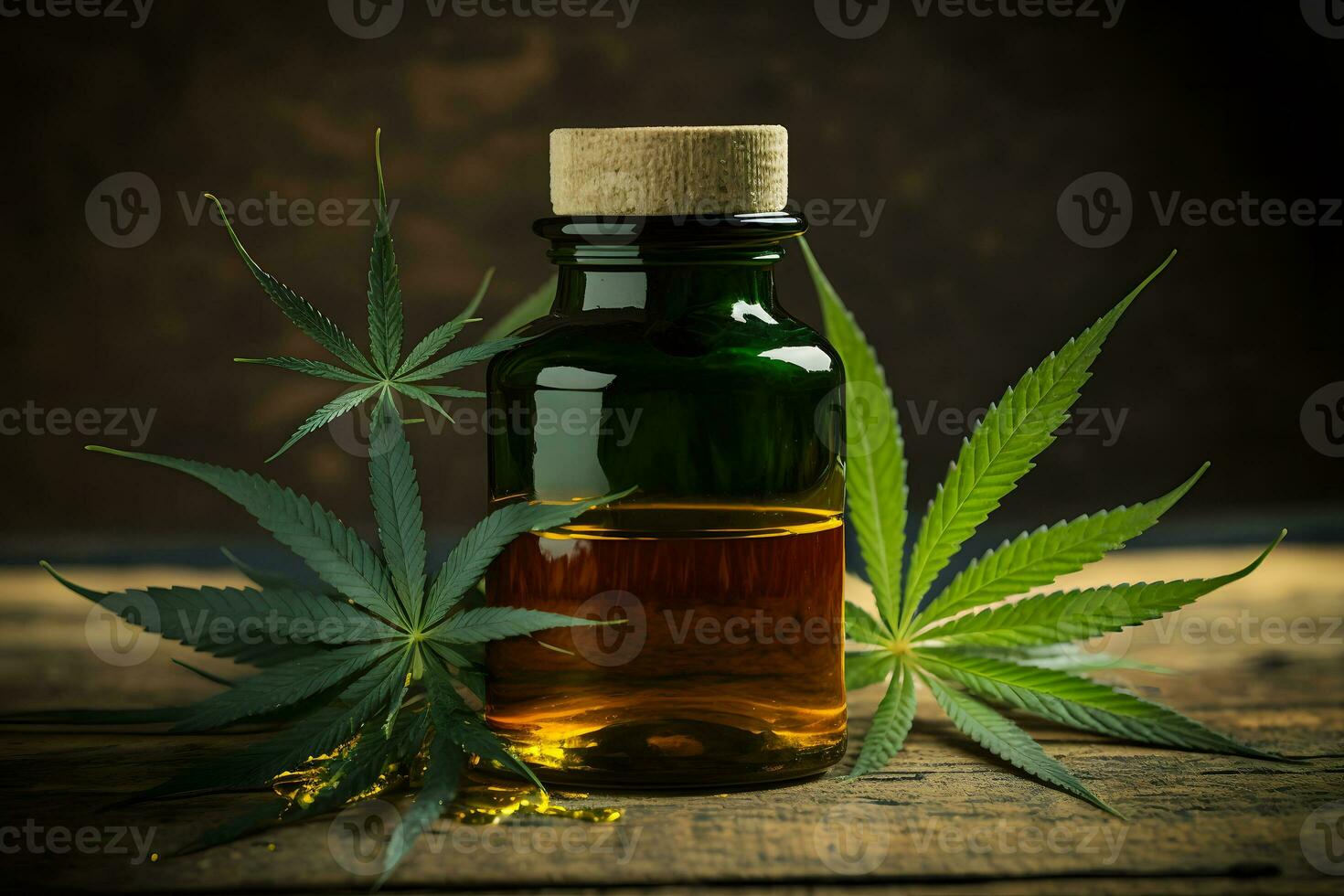 Cannabis, cannabis oil extracts in jar. Neural network AI generated photo