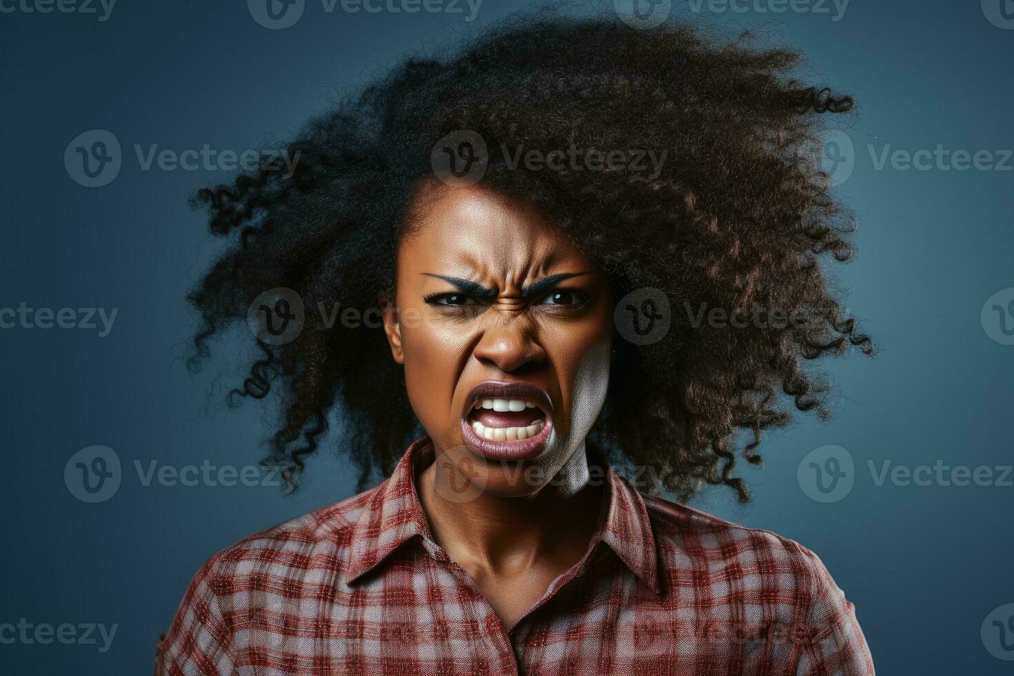 A portrait of an angry black woman.AI generative photo