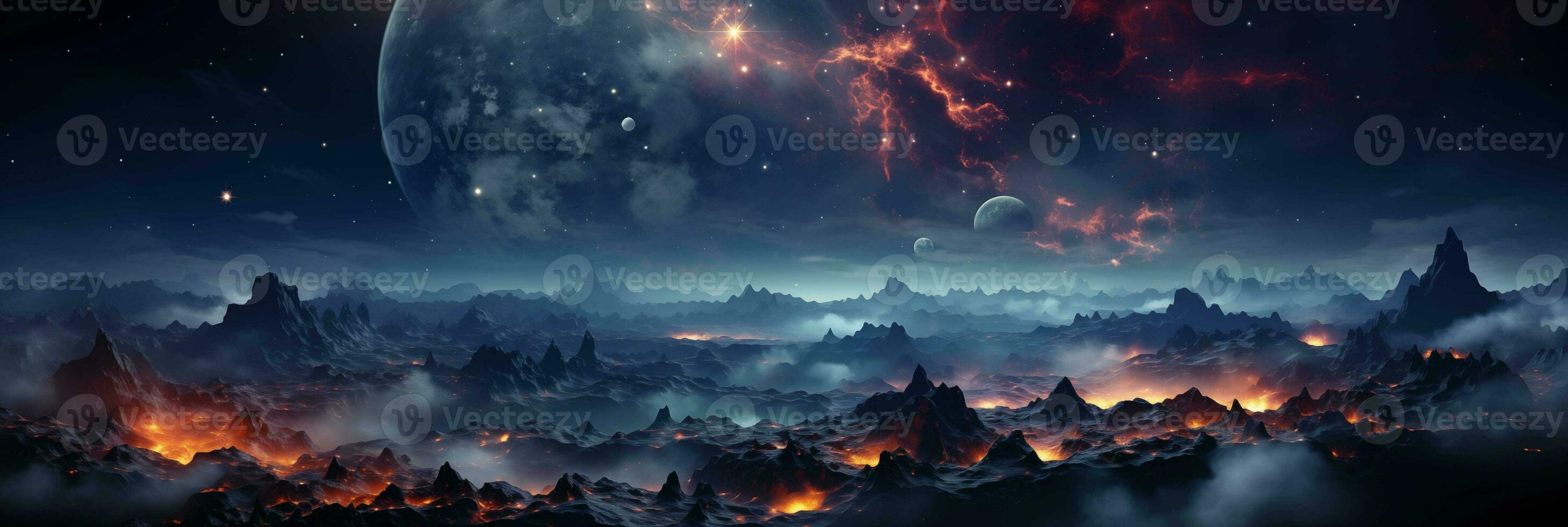 Space futuristic banner. Star background, galaxy, universe, fantasy, neon photo
