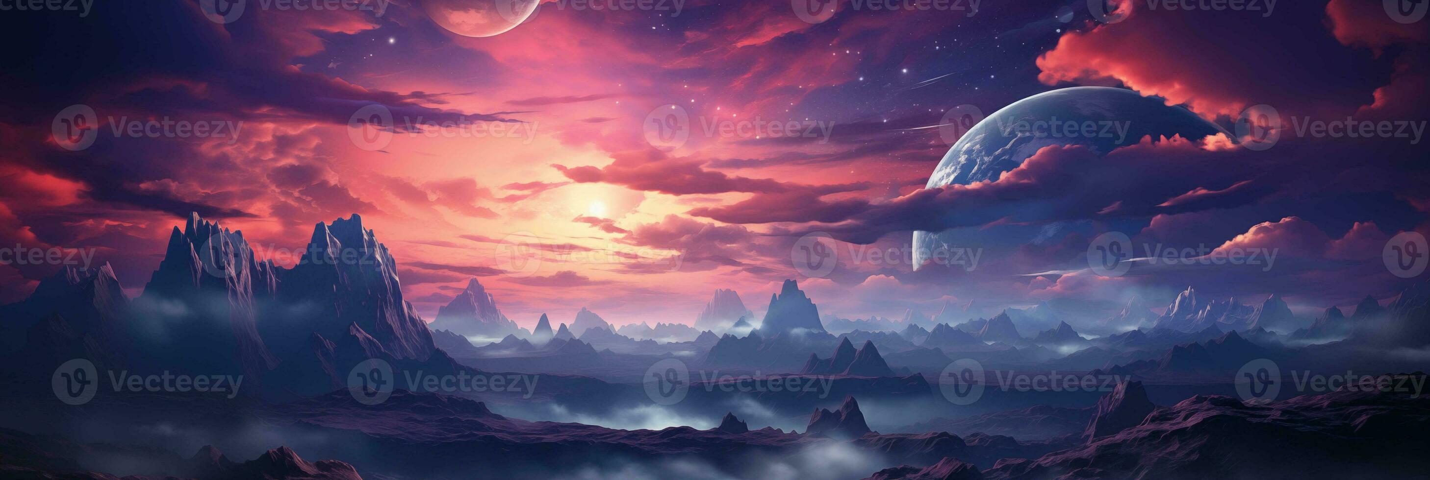 Space futuristic banner. Star background, galaxy, universe, fantasy, neon photo