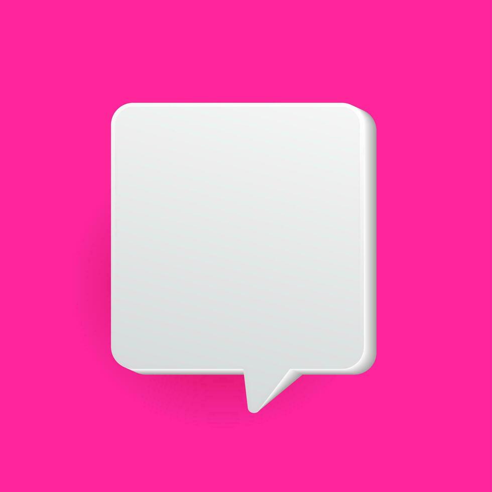 3D White blank speech bubble icons, isolated on pink background. Vector illustration.