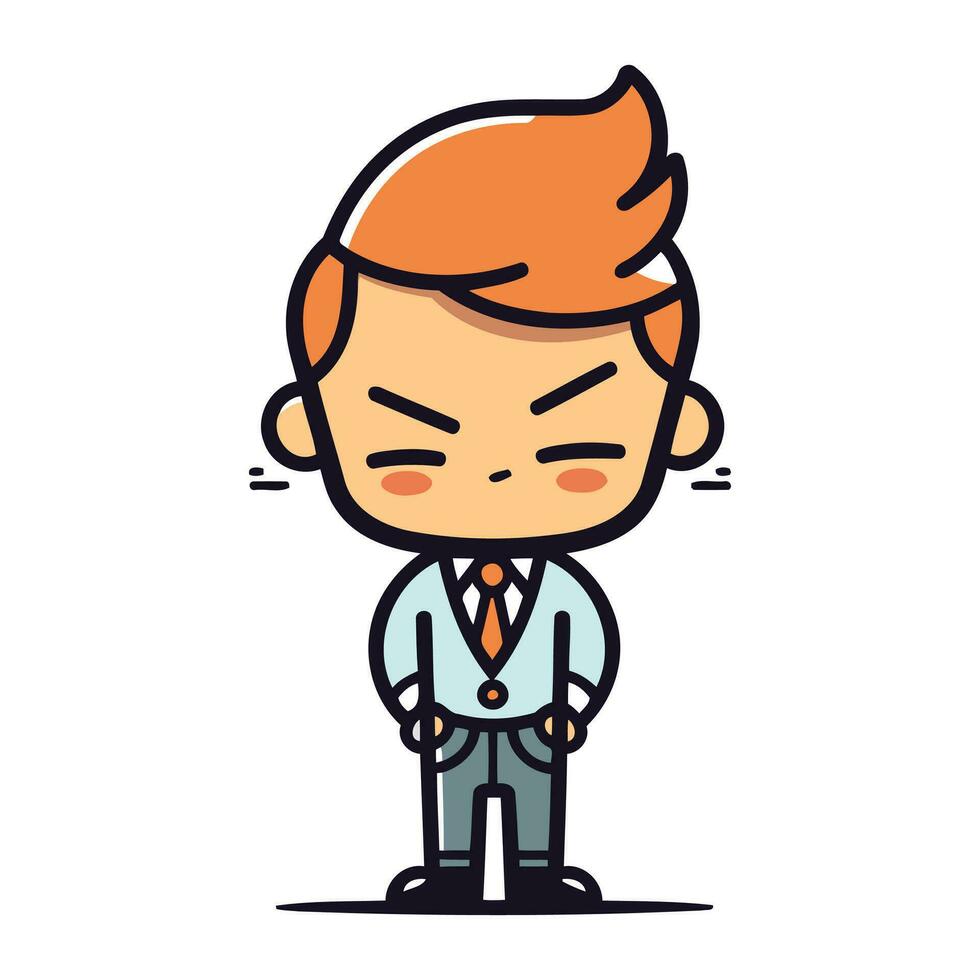 Businessman with angry facial expression. Vector illustration in line style.