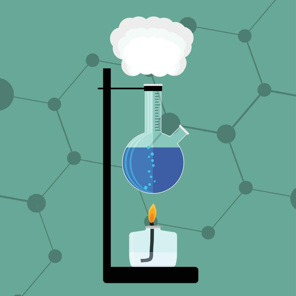 Chemical reaction and experience. Vector research chemical experiment, chemistry science education illustration