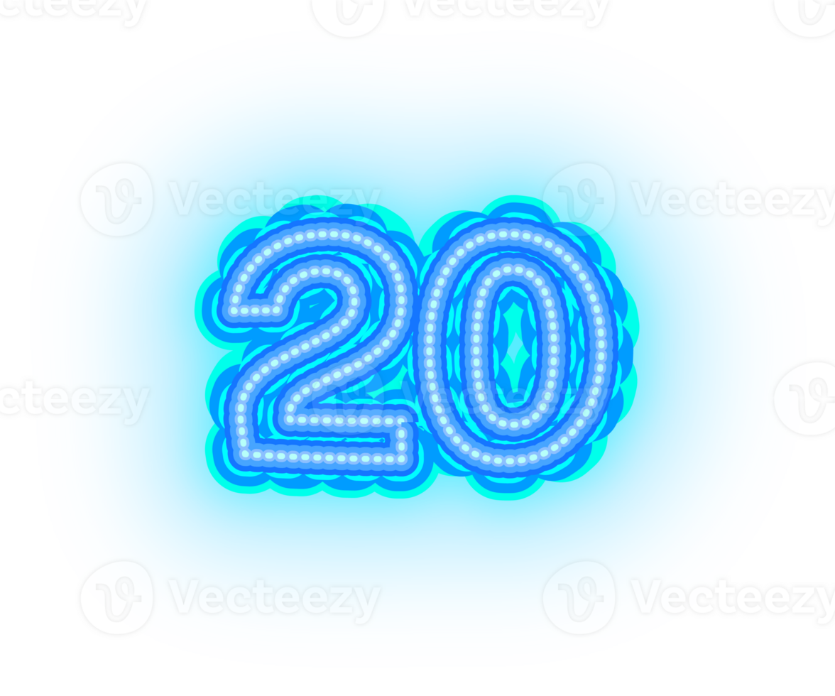 Blue Neon Number 20 png