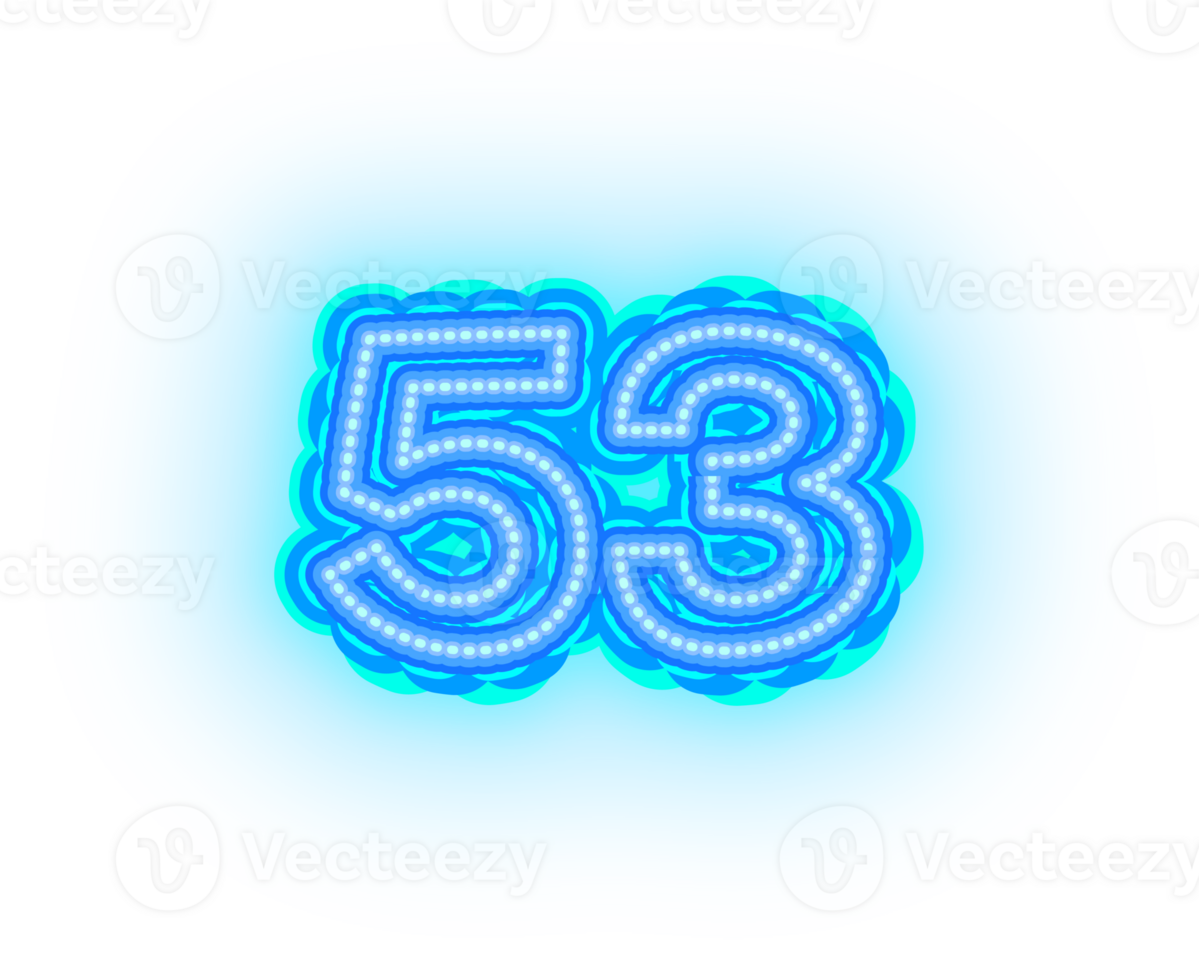 Blue Neon Number 53 png