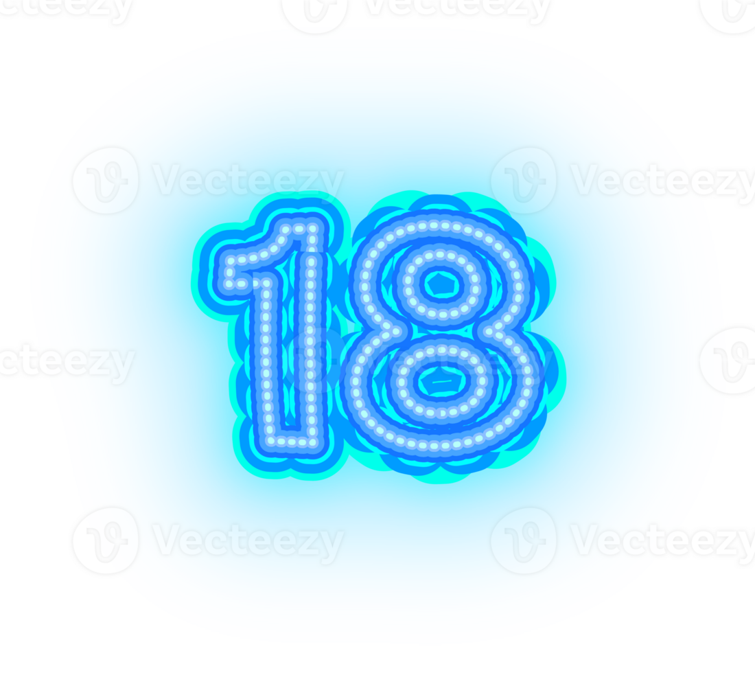 Blue Neon Number 18 33553658 PNG