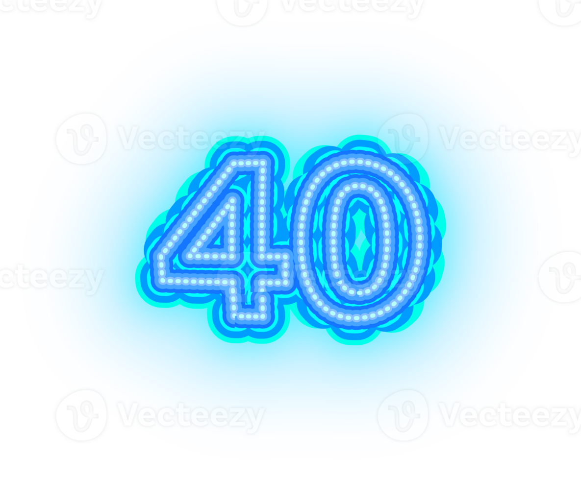 Blue Neon Number 40 png