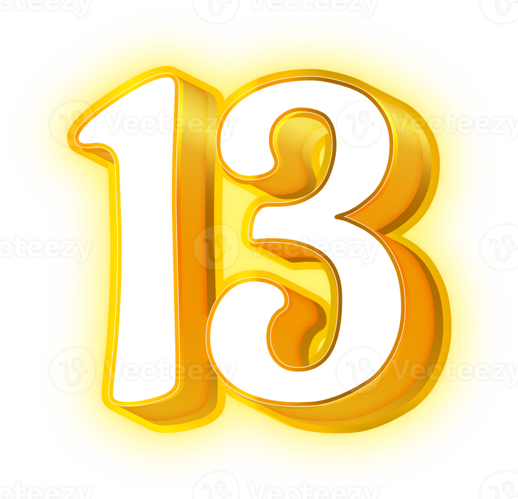 Gold Neon Number 13 png