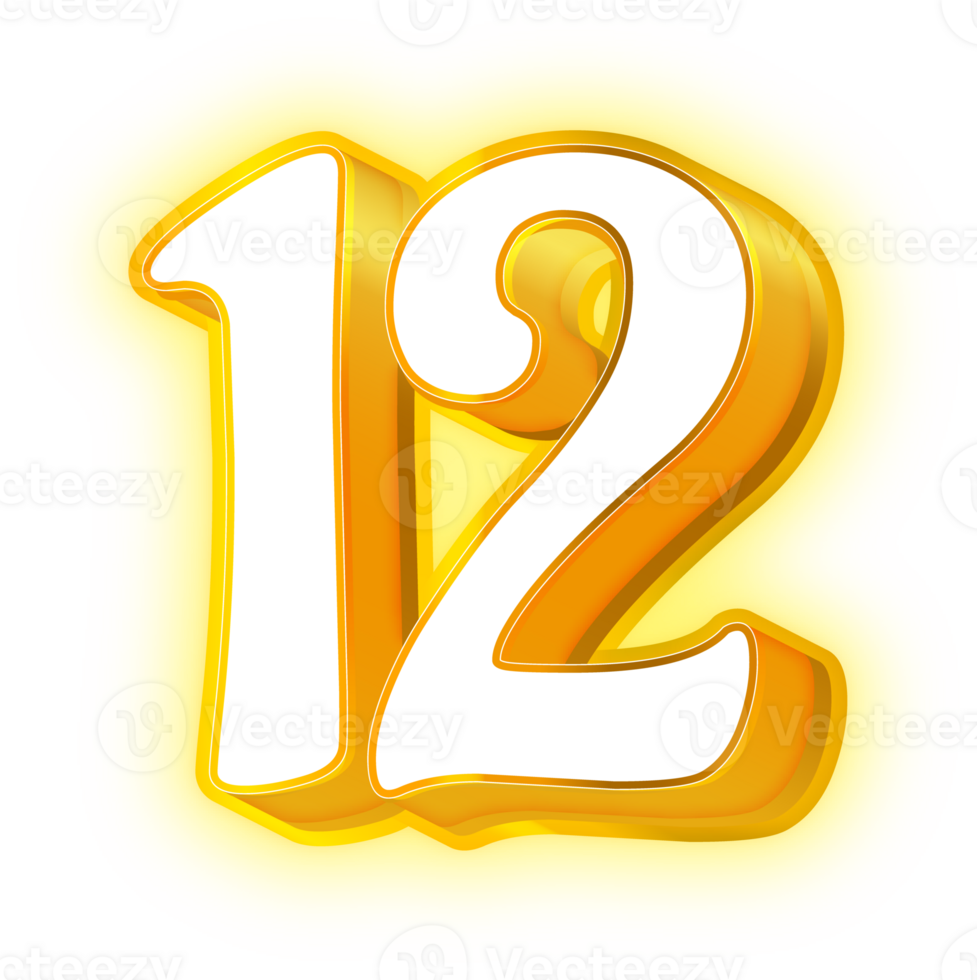 Gold Neon Number 12 png