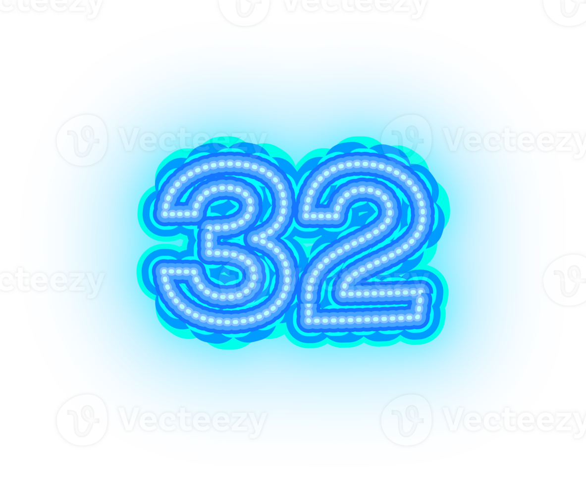 Blue Neon Number 32 png