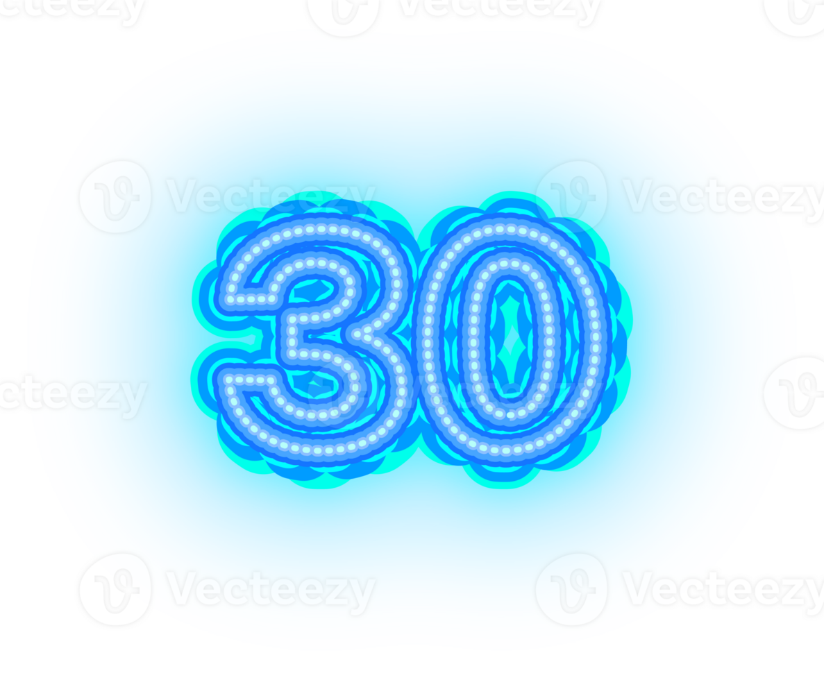 Blue Neon Number 30 png