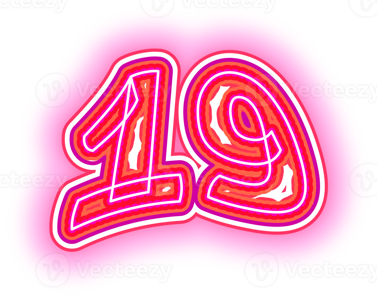 Pink Neon Number 19 png