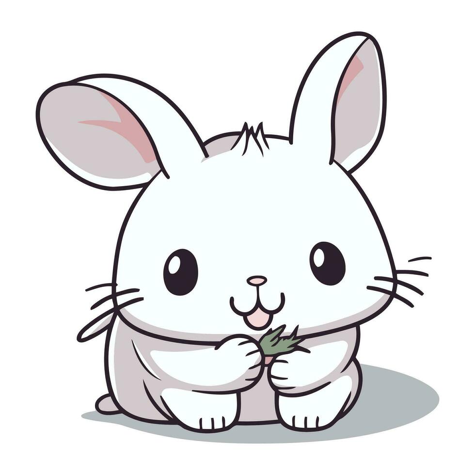 Cute rabbit with a flower in his mouth. Vector illustration.