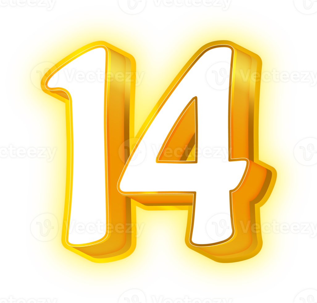 Gold Neon Number 14 png