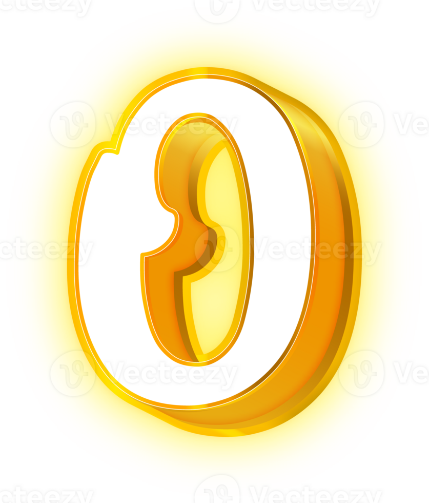 Gold Neon Number 0 png