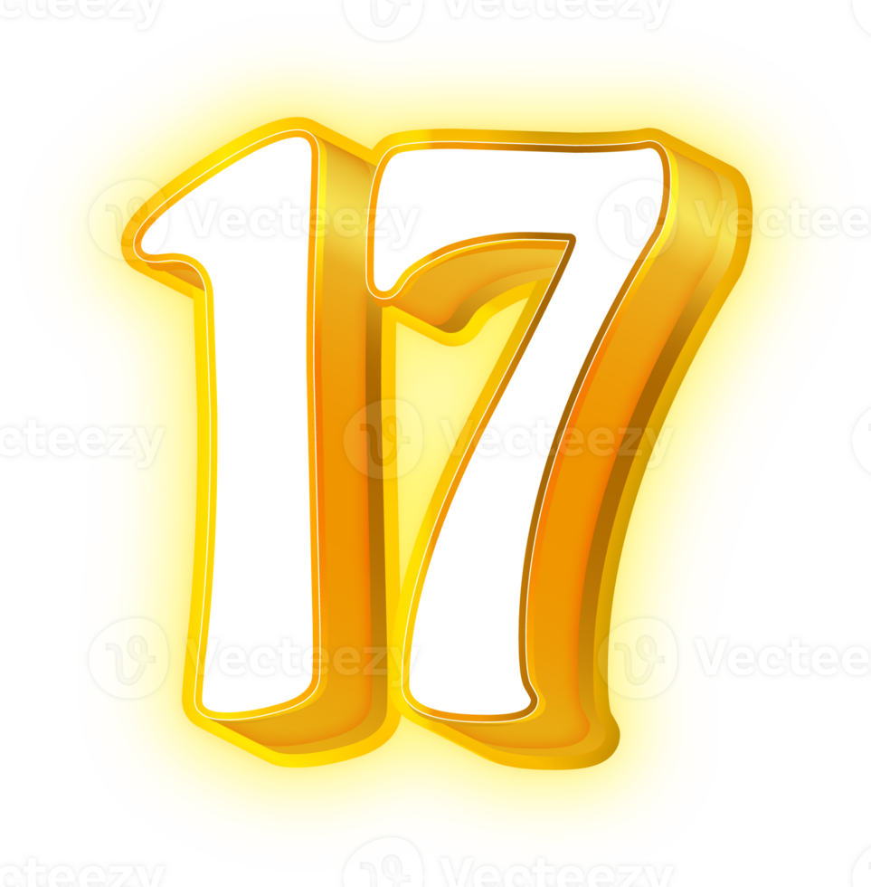 Gold Neon Number 17 png