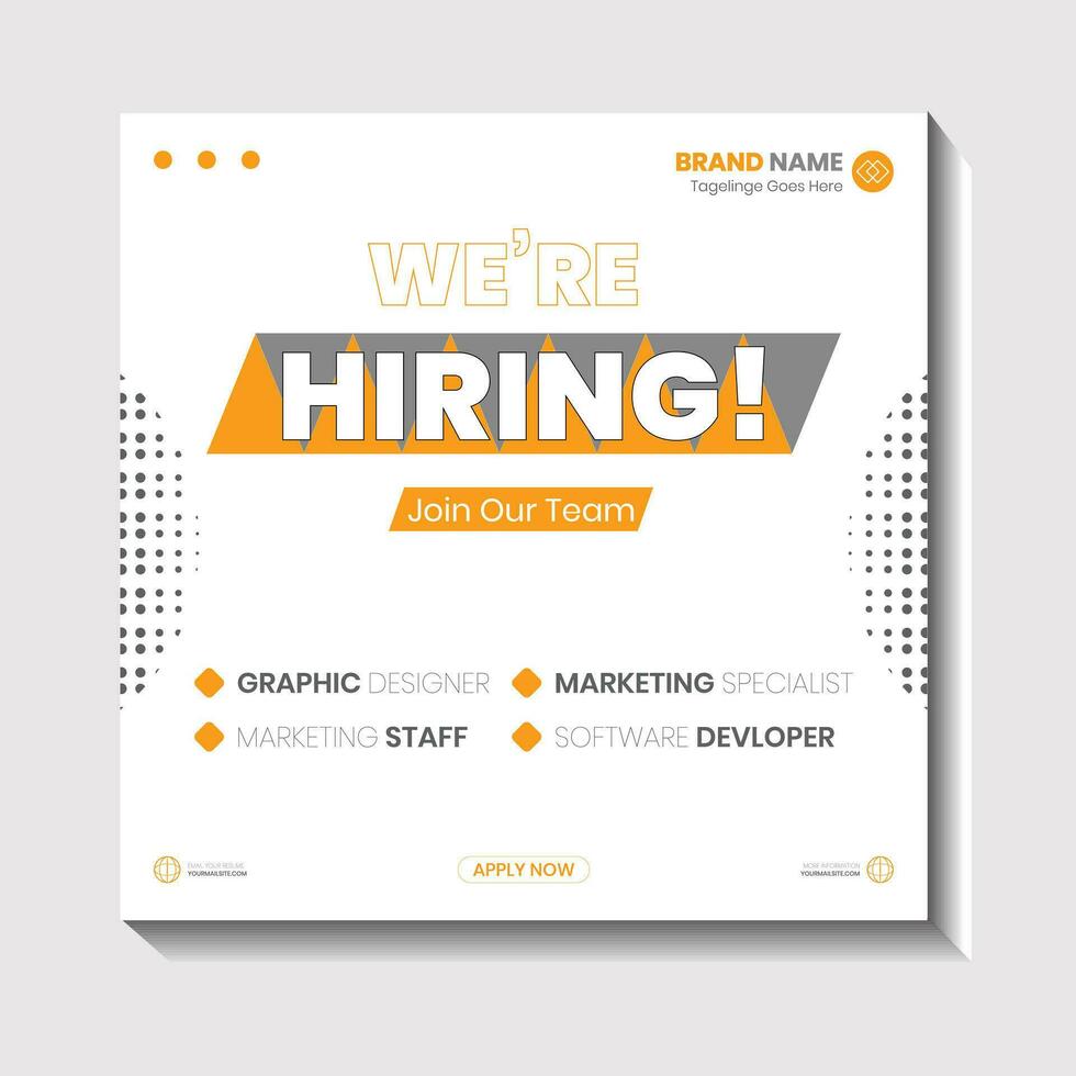 We are hiring job vacancy social media post banner design template with red color. We are hiring job vacancy square web banner design. vector