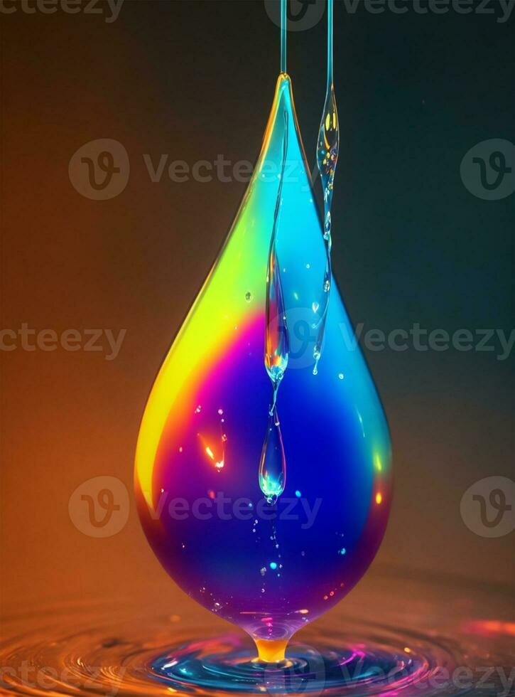 Colorful paint dripping from a drop of water. 3d rendering photo