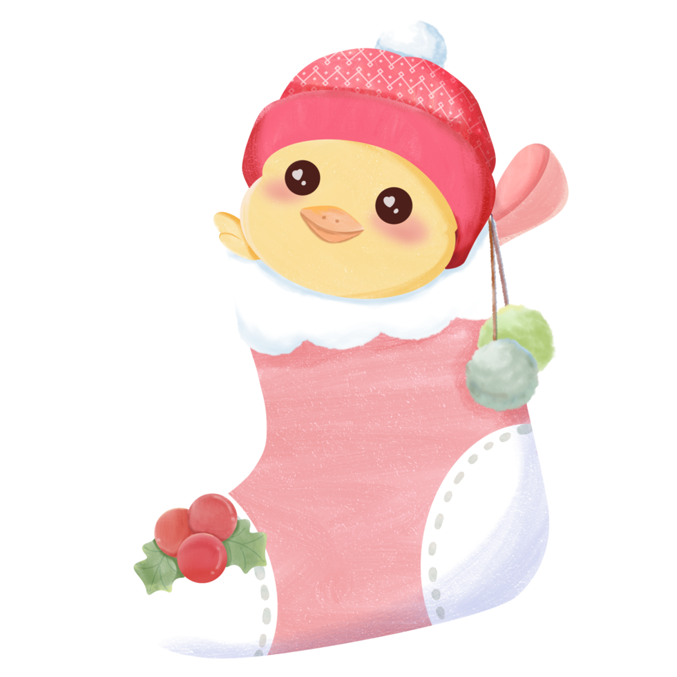 A cartoon duck is tucked in for a cozy Christmas night. png