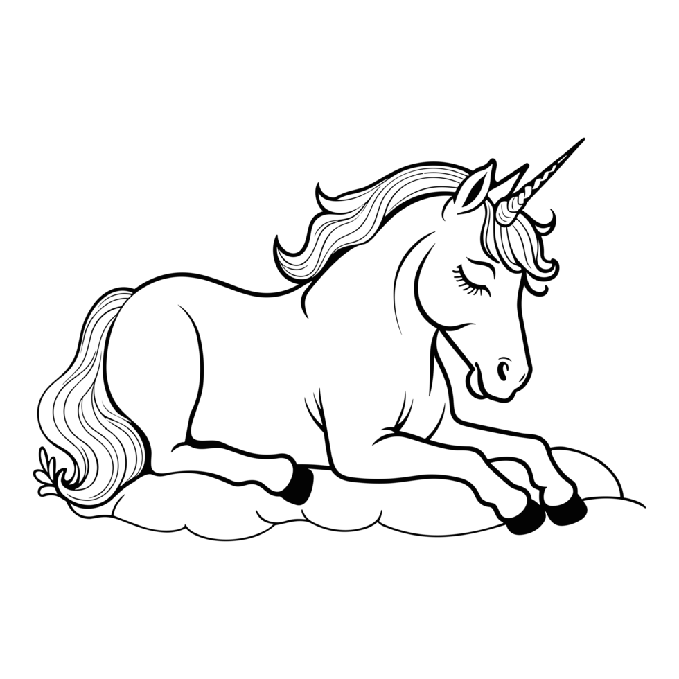 Sleeping unicorn coloring page for kids, Generative Ai png