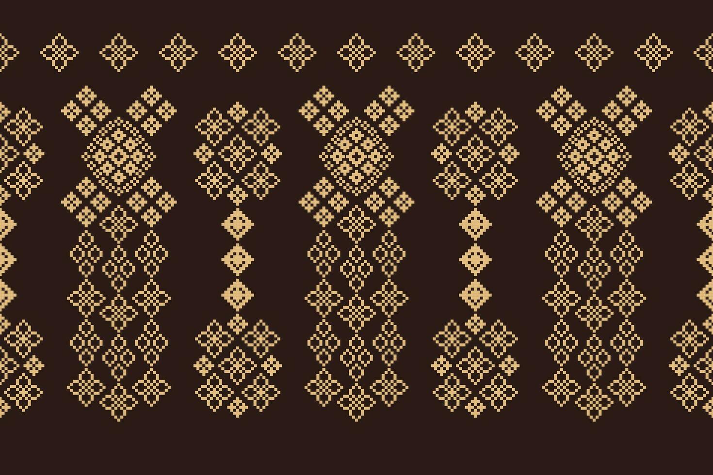 Ethnic geometric fabric pattern Cross Stitch.Ikat embroidery Ethnic oriental Pixel pattern brown background. Abstract,vector,illustration. Texture,clothing,frame,decoration,motifs,silk wallpaper. vector