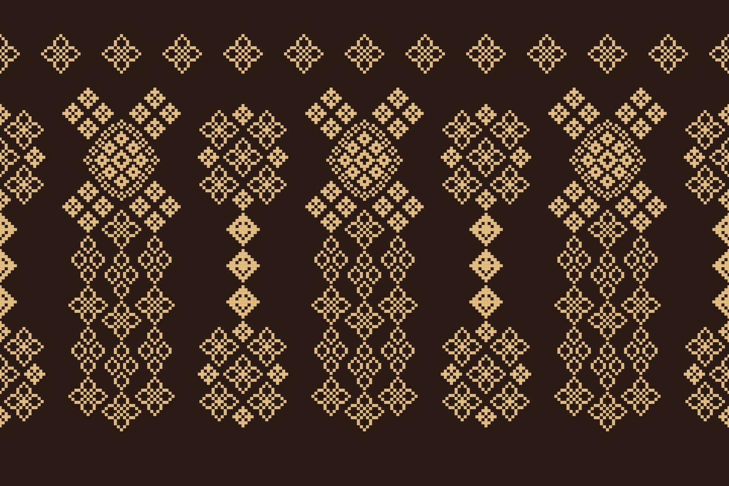 étnico geométrico tela modelo cruzar puntada.ikat bordado étnico oriental píxel modelo marrón antecedentes. resumen, vector, ilustración. textura,ropa,marco,decoración,motivos,seda fondo de pantalla. vector