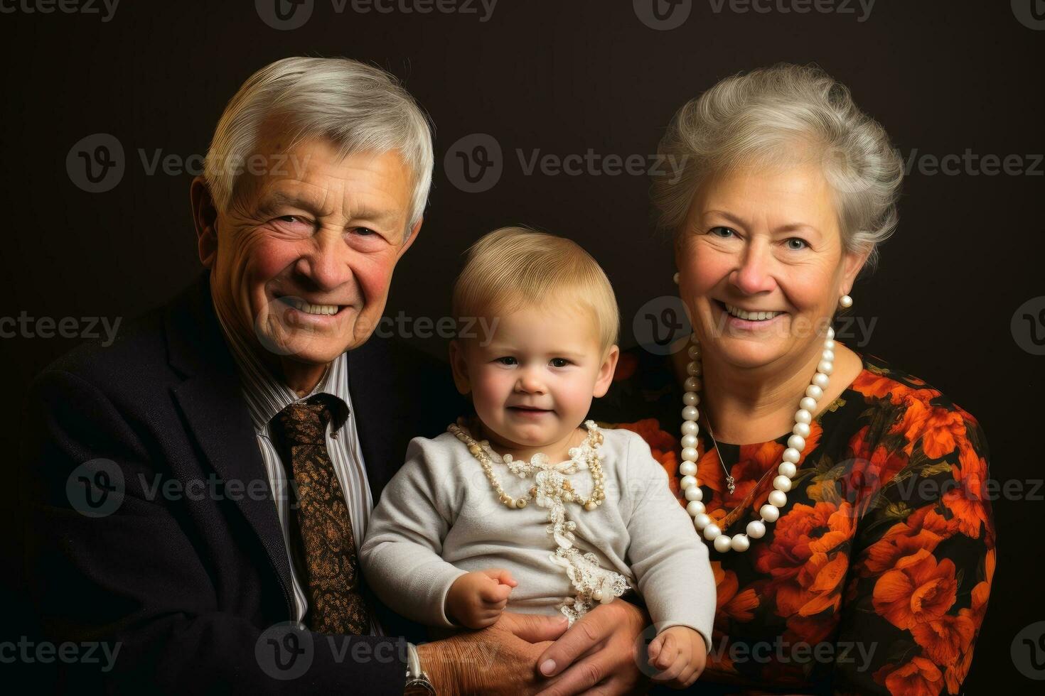 Grandparents with their loved grandchildren. AI generative photo