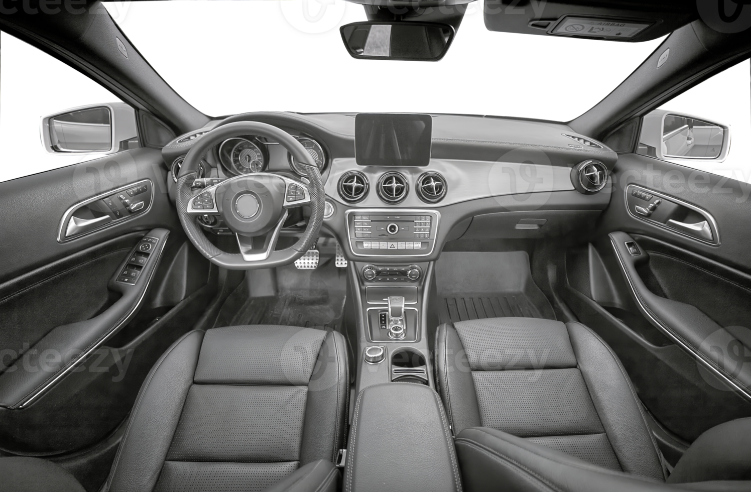 Inside moden car background, luxury car interior elements wallpaper. Black leather car interior png