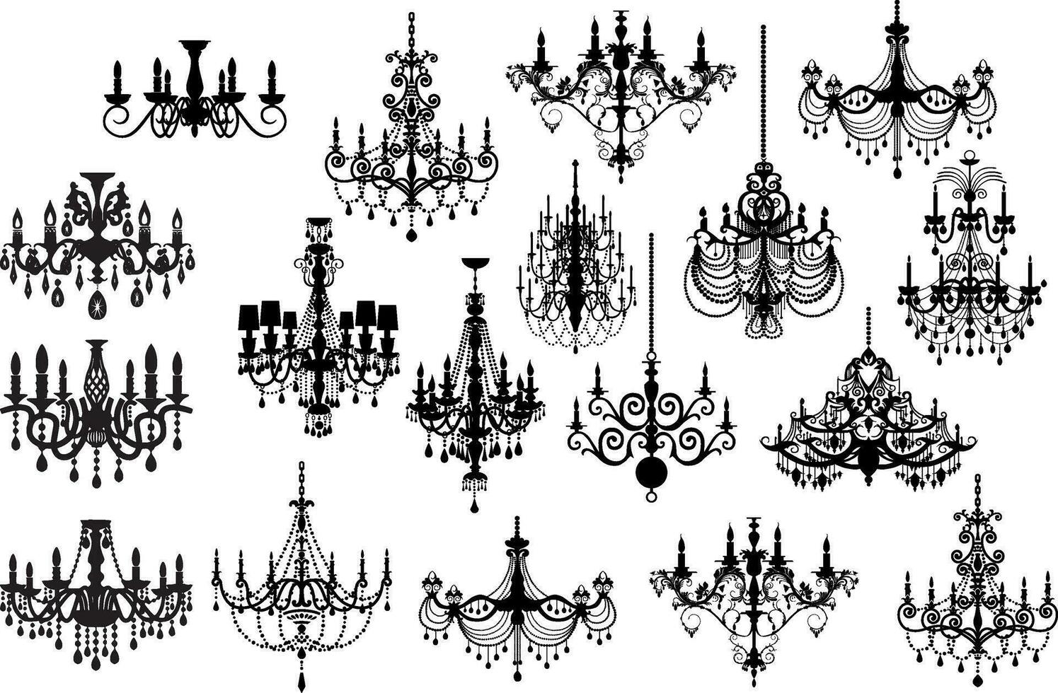 Set of different chandelier  silhouette. isolated vector illustration