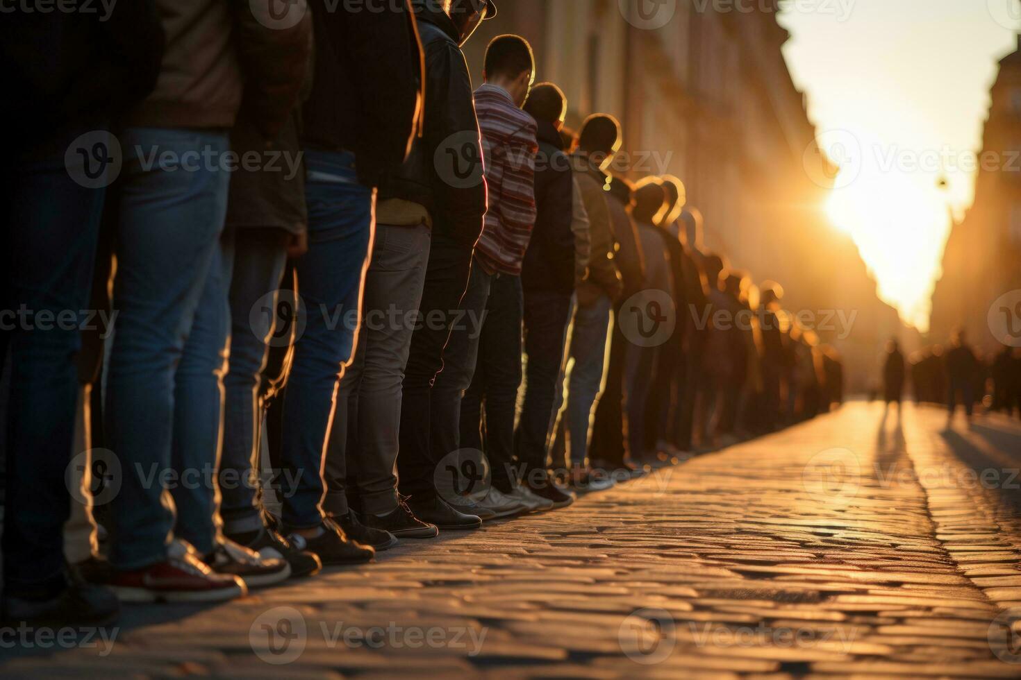 Large group of people waiting in line . Generative AI photo