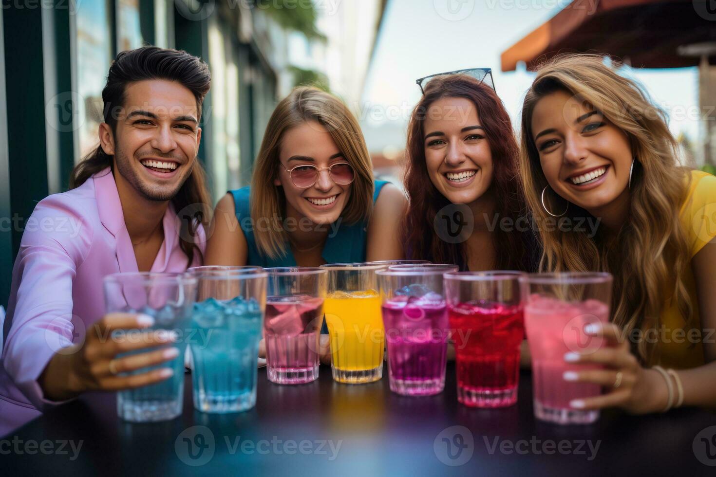 Variety of alcoholic drinks and cheerful business person. generative AI photo