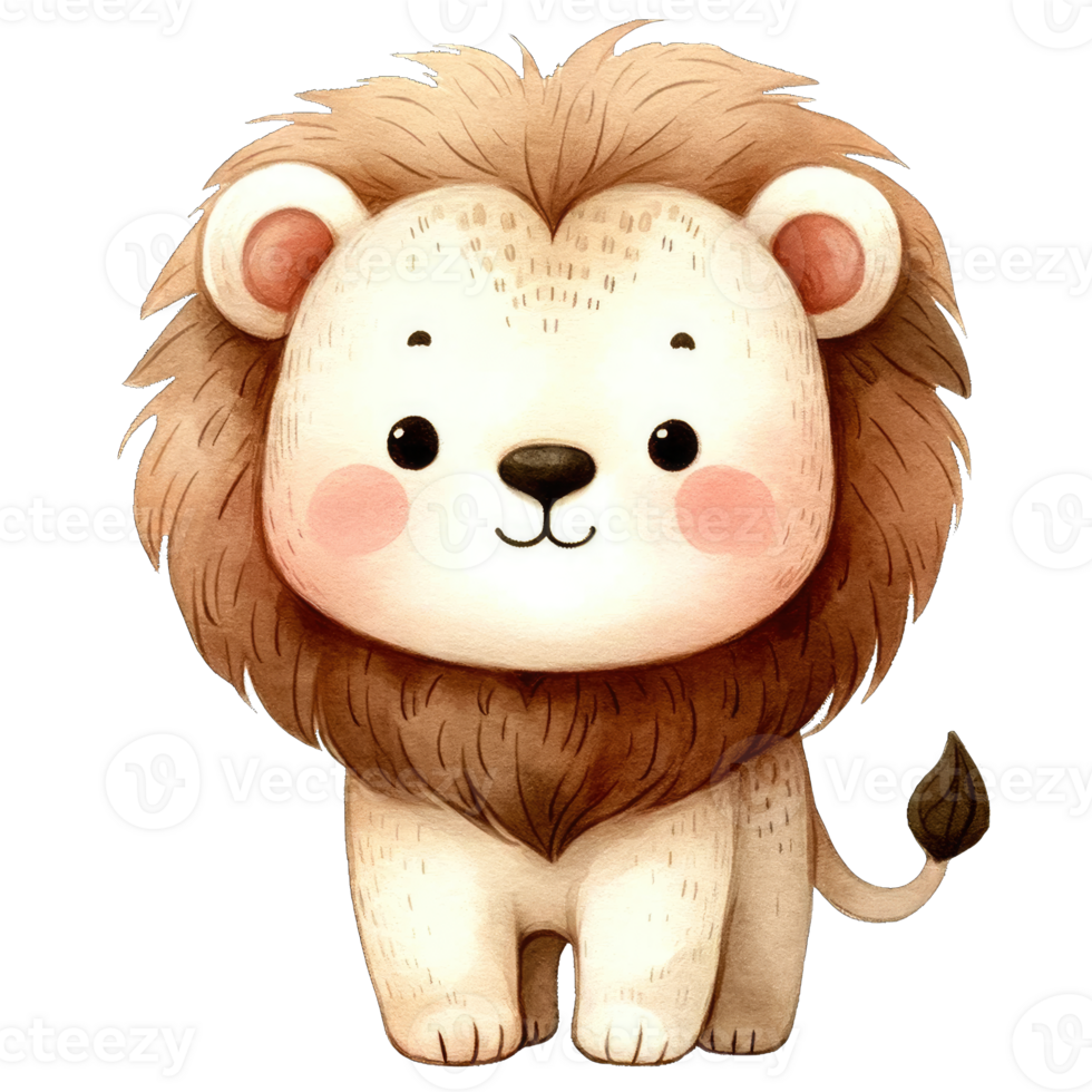 Watercolor Cute Lion AI Generative png