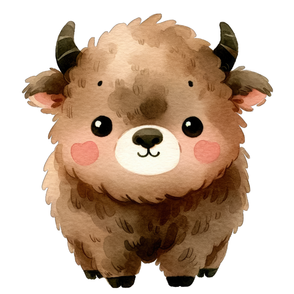 Watercolor Cute Bison AI Generative png