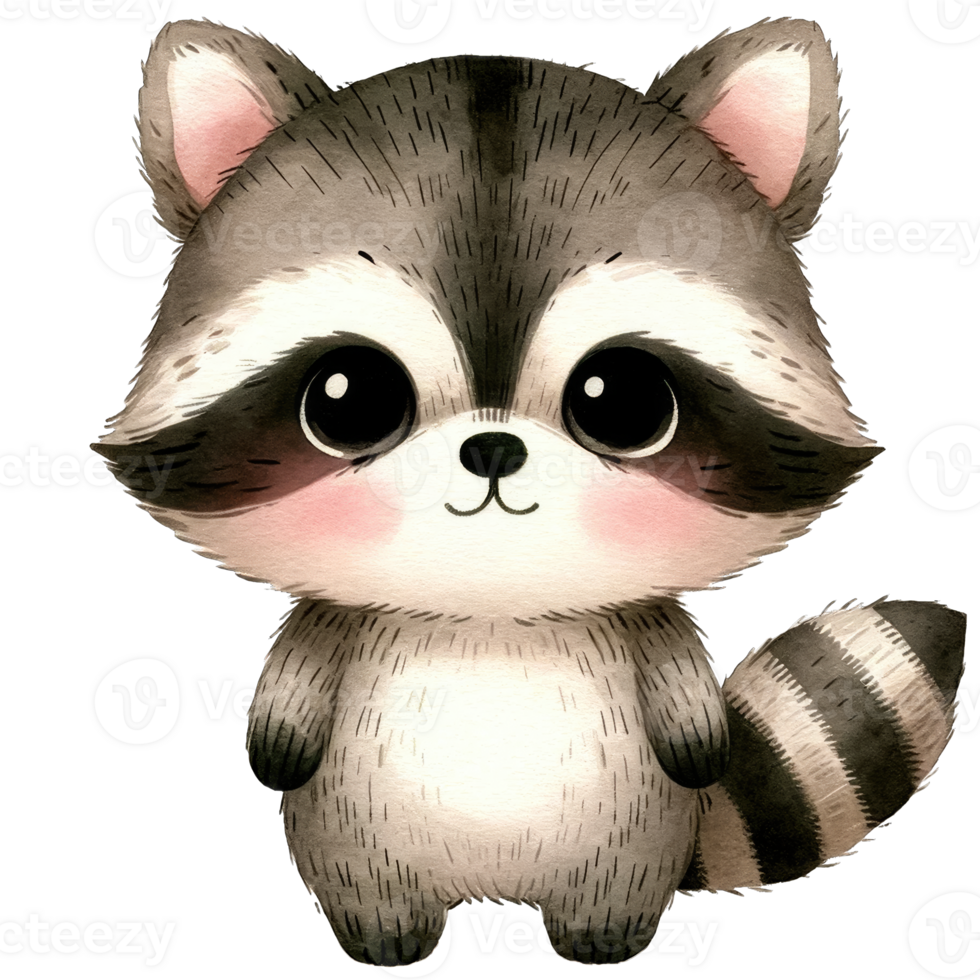 Watercolor Cute Raccoon AI Generative png
