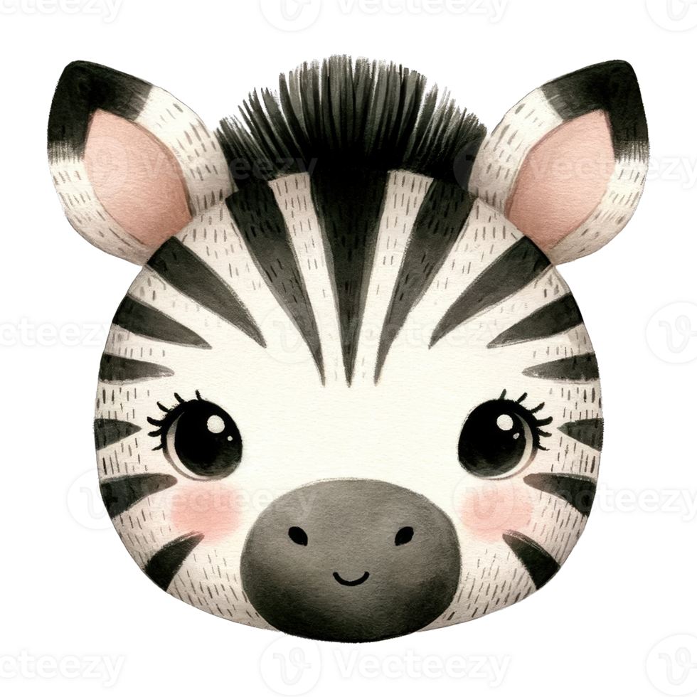 Watercolor Head of Zebra AI Generative png