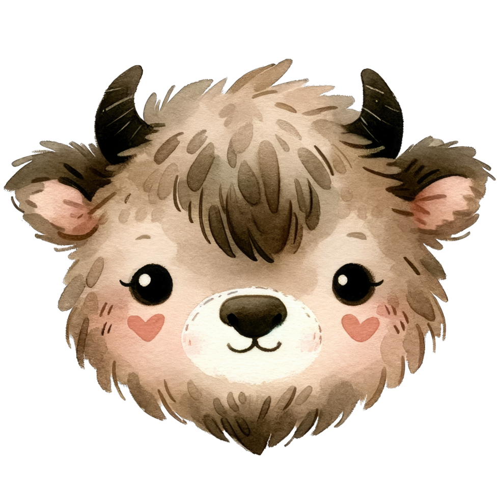 Watercolor Head of Bison AI Generative png