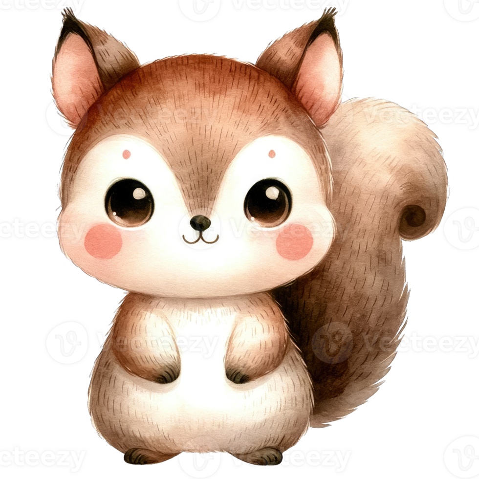 Watercolor Cute Squirrel AI Generative png