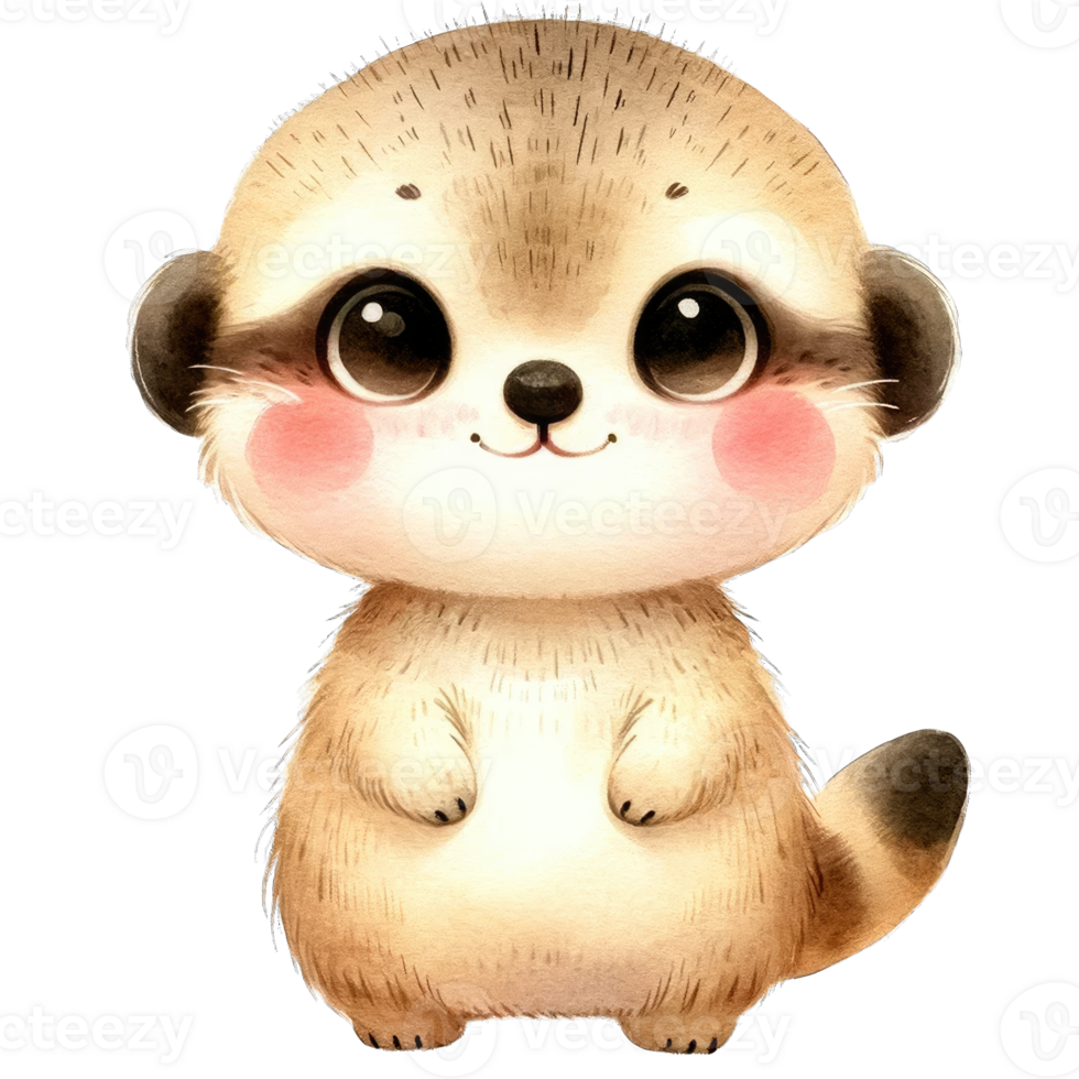 Watercolor Cute Meerkat AI Generative png