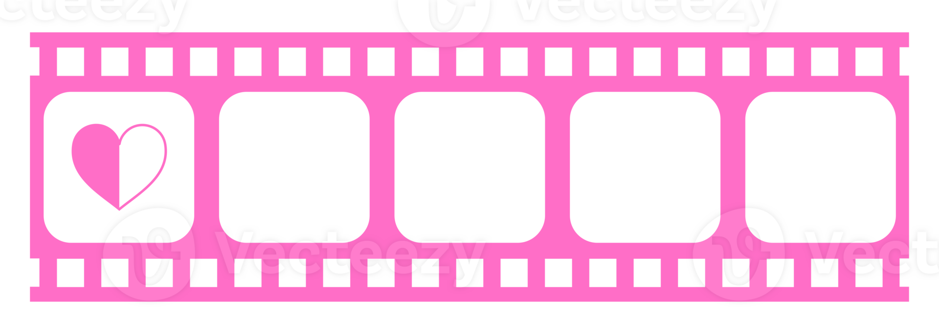 Heart Shape in the Filmstrip Silhouette, Movie Sign for Romantic or Romance or Valentine Series, Love or Like Rating Level Icon Symbol for Romanticism Movie Story. Rating 0,5. Format PNG